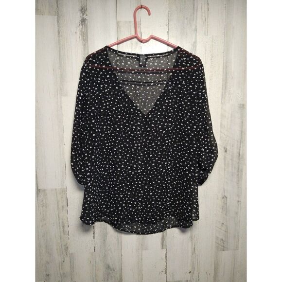 TORRID Plus Size 0X SHEER BLOUSE black with white hearts - Picture 5 of 5